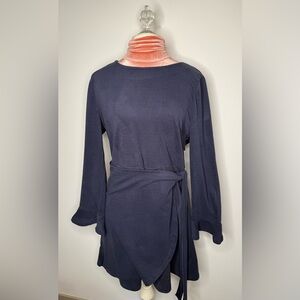 Zattcas Navy Blue Ruffle Faux Wrap Dress Women’s Size XL